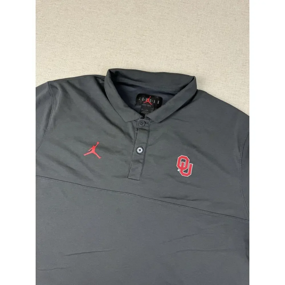 Jordan OU Sooners Polo Shirt Men’s 2XL Gray Jumpman Dri-FIT Oklahoma University
